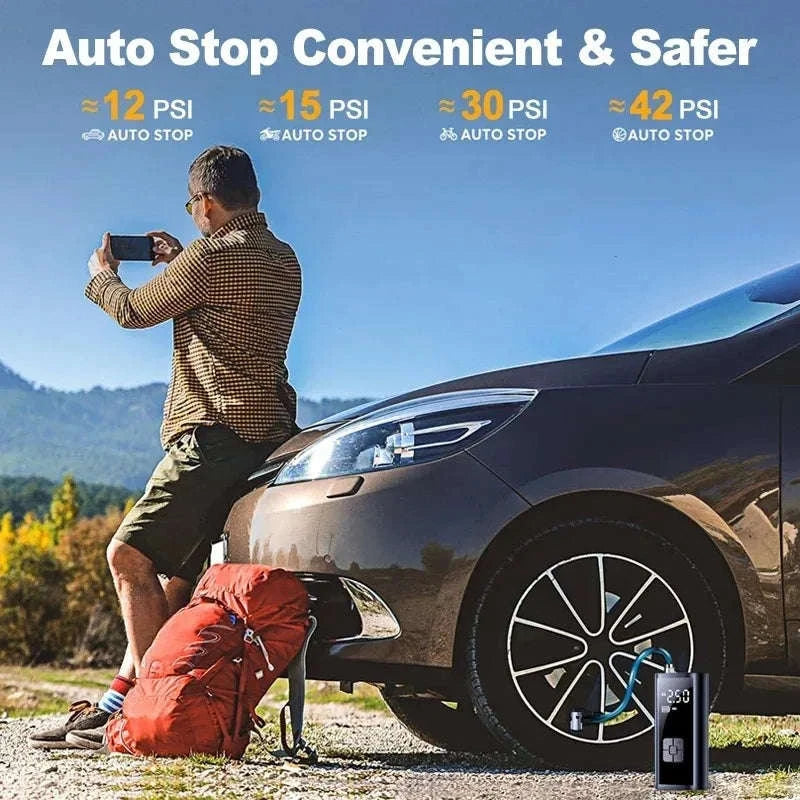 Wireless Car Air Pump Tire Inflator with LED Light-black / Battery Powered / spain