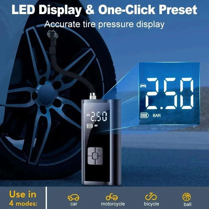 Wireless Car Air Pump Tire Inflator with LED Light-black / Battery Powered / spain