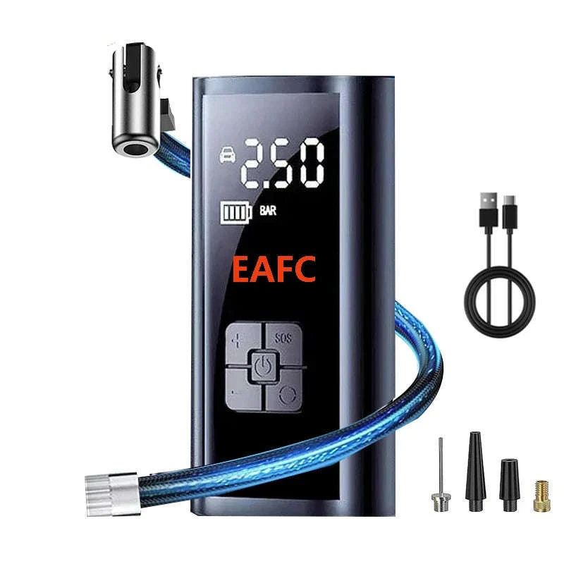 Wireless Car Air Pump Tire Inflator with LED Light-black / Battery Powered / spain