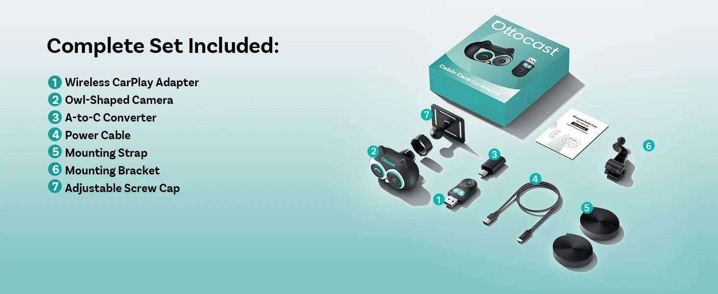 Wireless CarPlay Adapter with 1080P Baby Camera & Backseat Monitor-Cabin Care