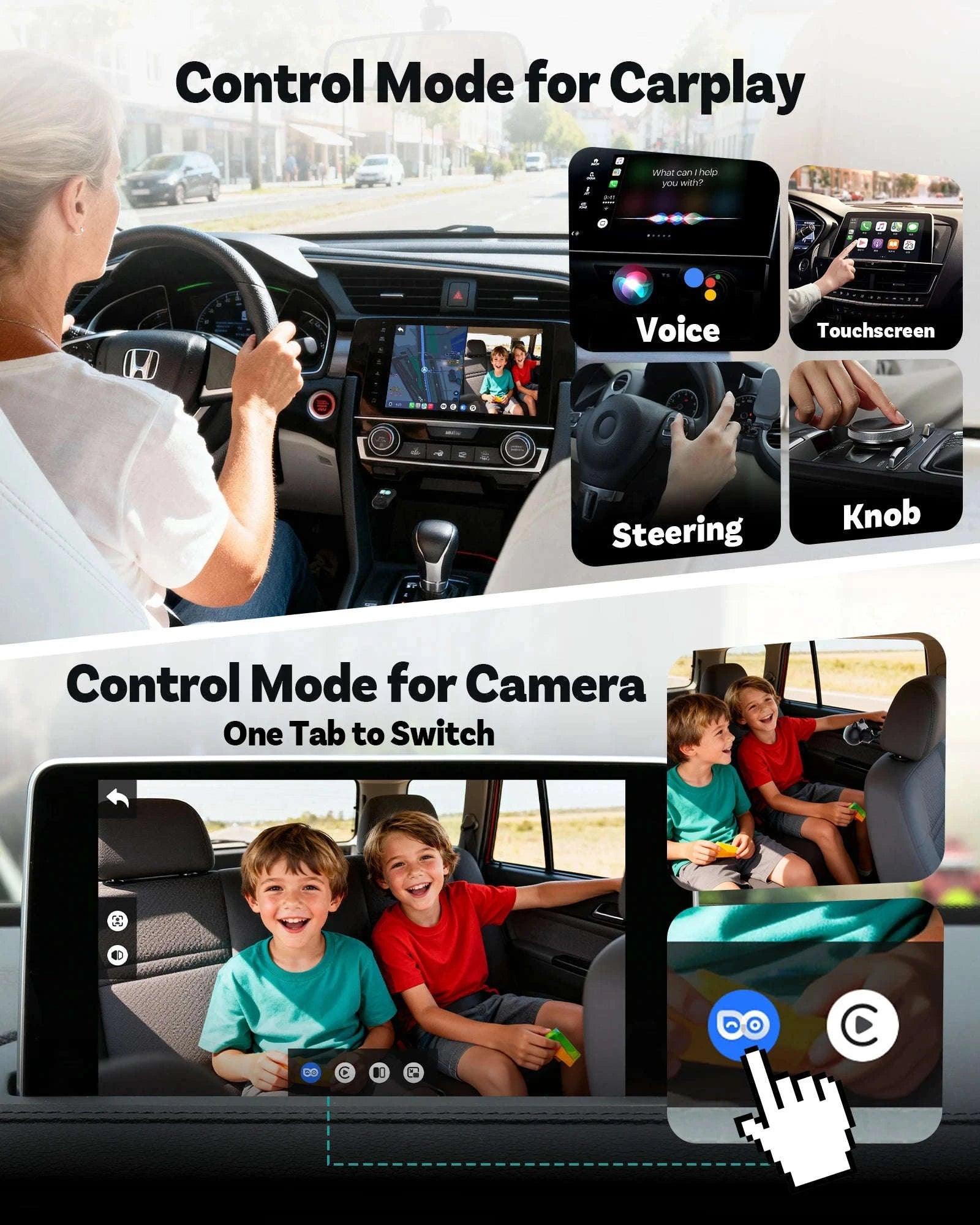 Wireless CarPlay Adapter with 1080P Baby Camera & Backseat Monitor-Cabin Care