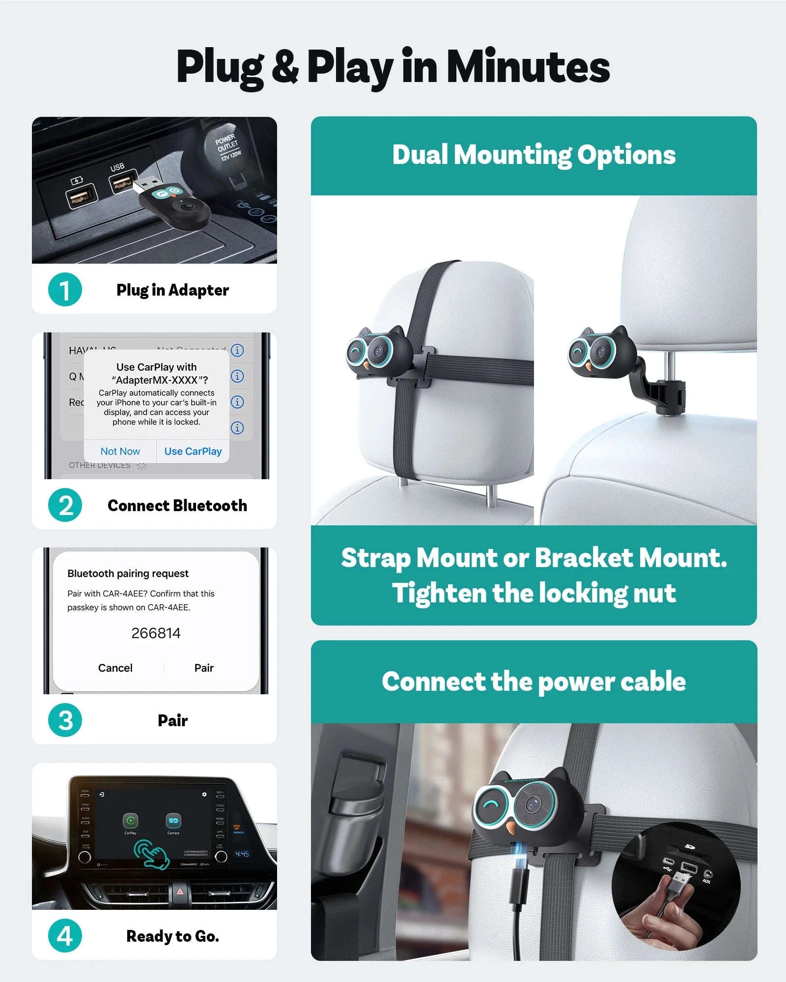 Wireless CarPlay Adapter with 1080P Baby Camera & Backseat Monitor-Cabin Care