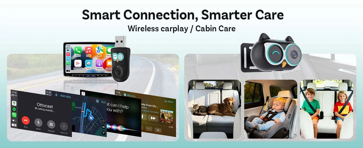 Wireless CarPlay Adapter with 1080P Baby Camera & Backseat Monitor-Cabin Care