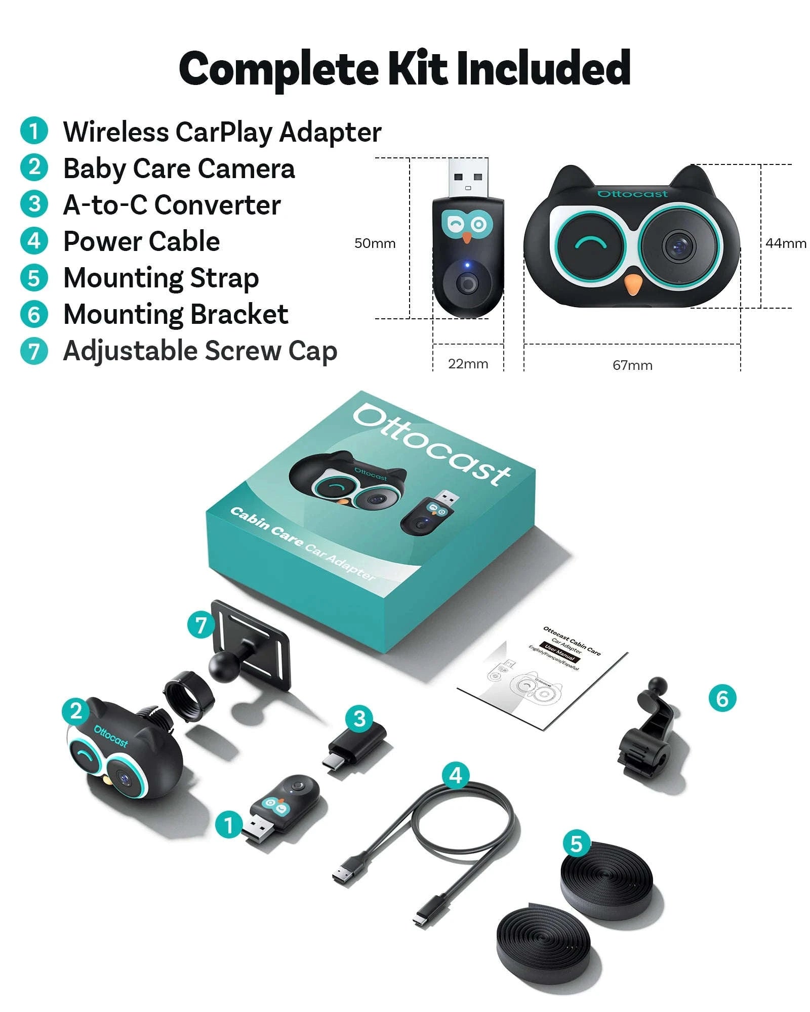 Wireless CarPlay Adapter with 1080P Baby Camera & Backseat Monitor-Cabin Care