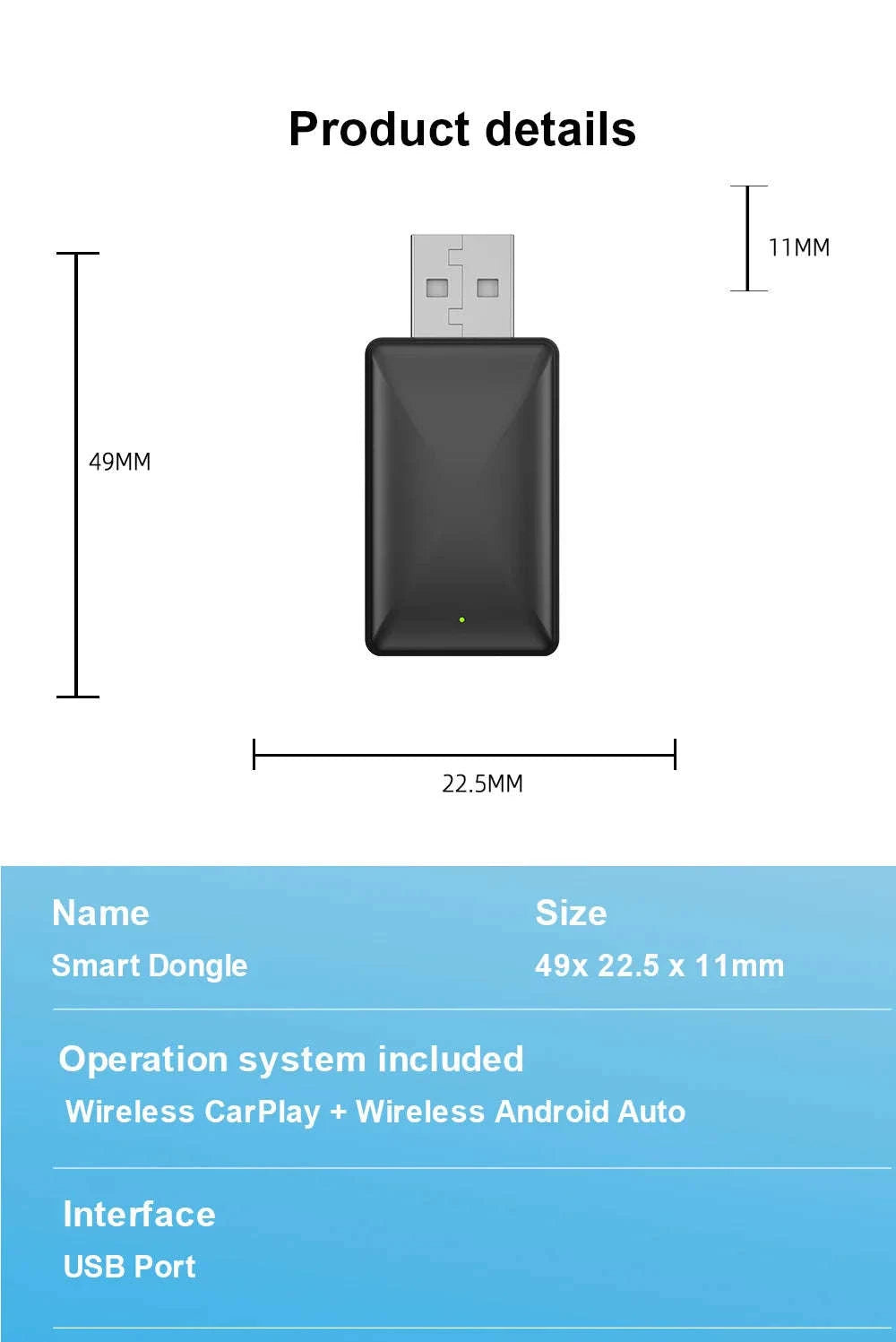 Wireless CarPlay & Android Auto 2‑in‑1 Smart Dongle-black / spain