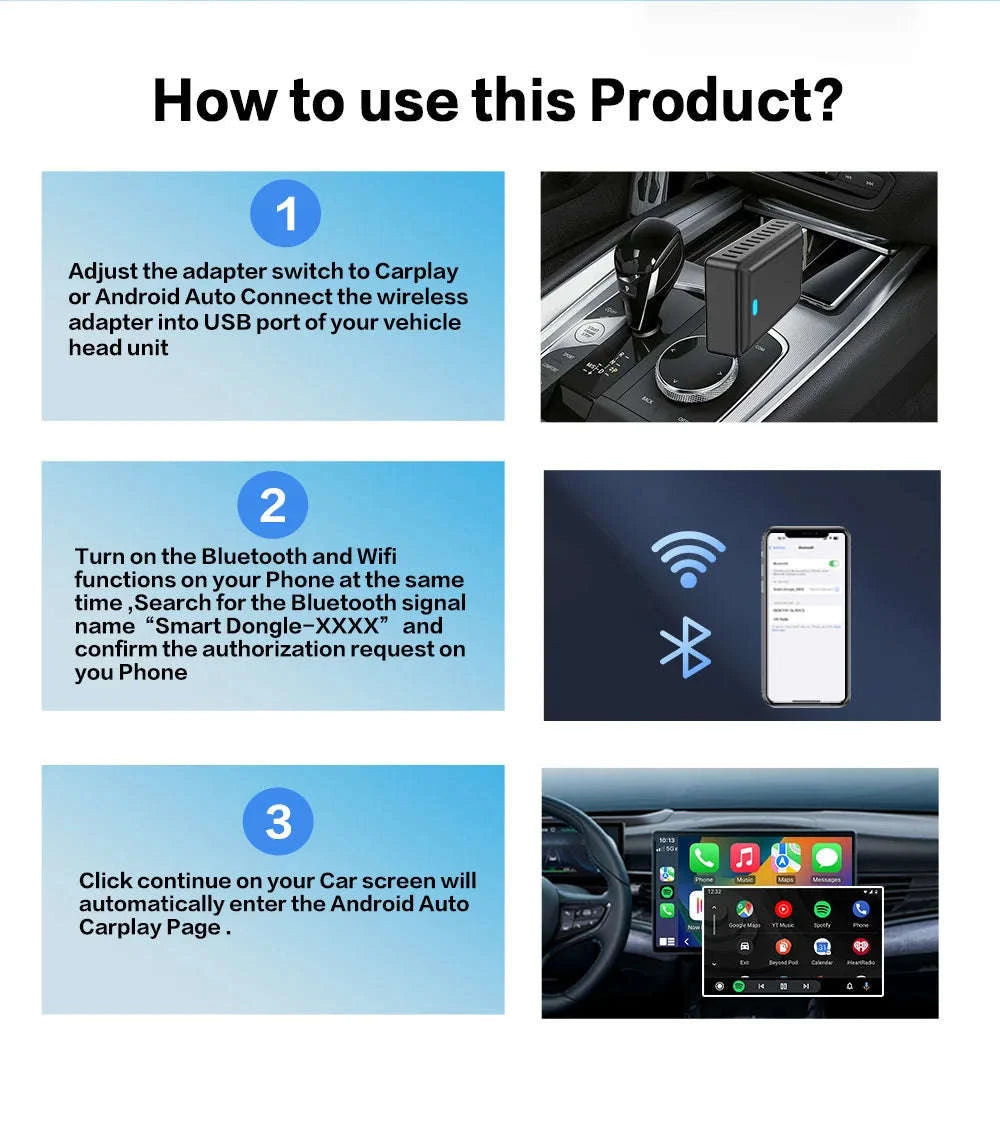 Wireless CarPlay & Android Auto 2‑in‑1 Smart Dongle-black / spain