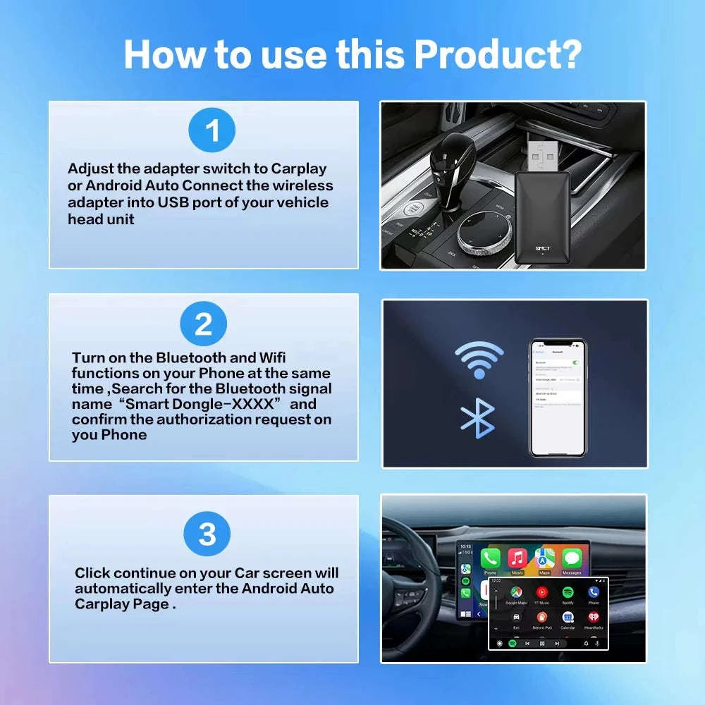 Wireless CarPlay & Android Auto 2‑in‑1 Smart Dongle-black / spain