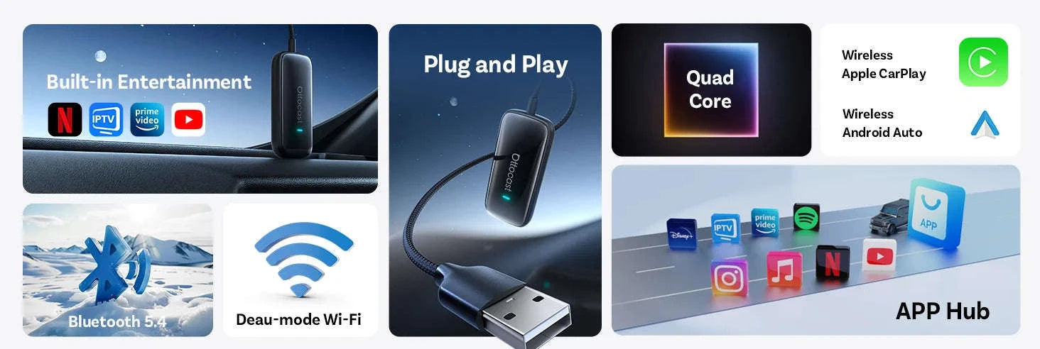 Wireless CarPlay & Android Auto AI Box with Streaming Apps for Cars-Play2Video Ultra