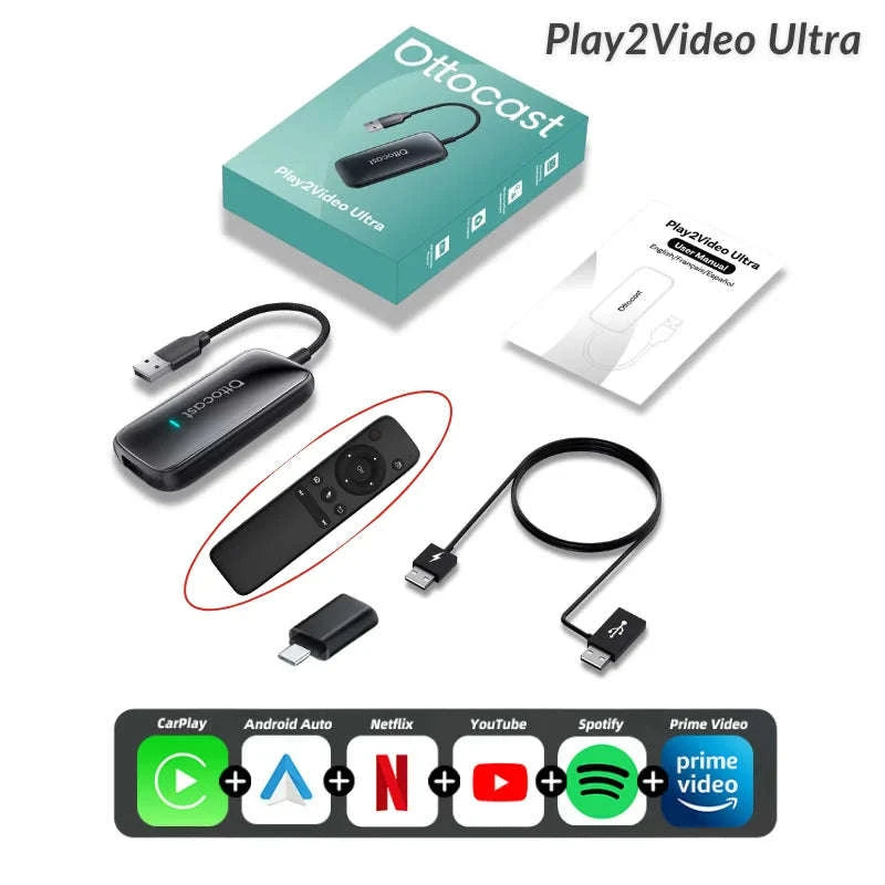 Wireless CarPlay & Android Auto AI Box with Streaming Apps for Cars-Play2Video Ultra