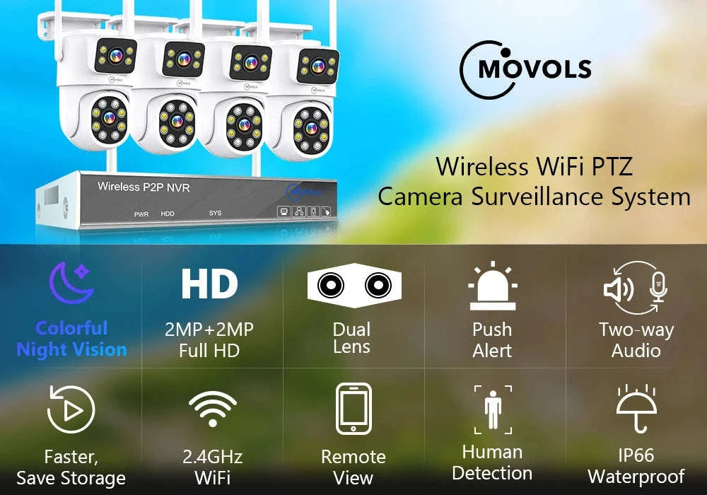 Wireless CCTV System PTZ Security Camera Kit with Two-Way Audio-10CH 5MP With 2 PTZ / spain / 2T