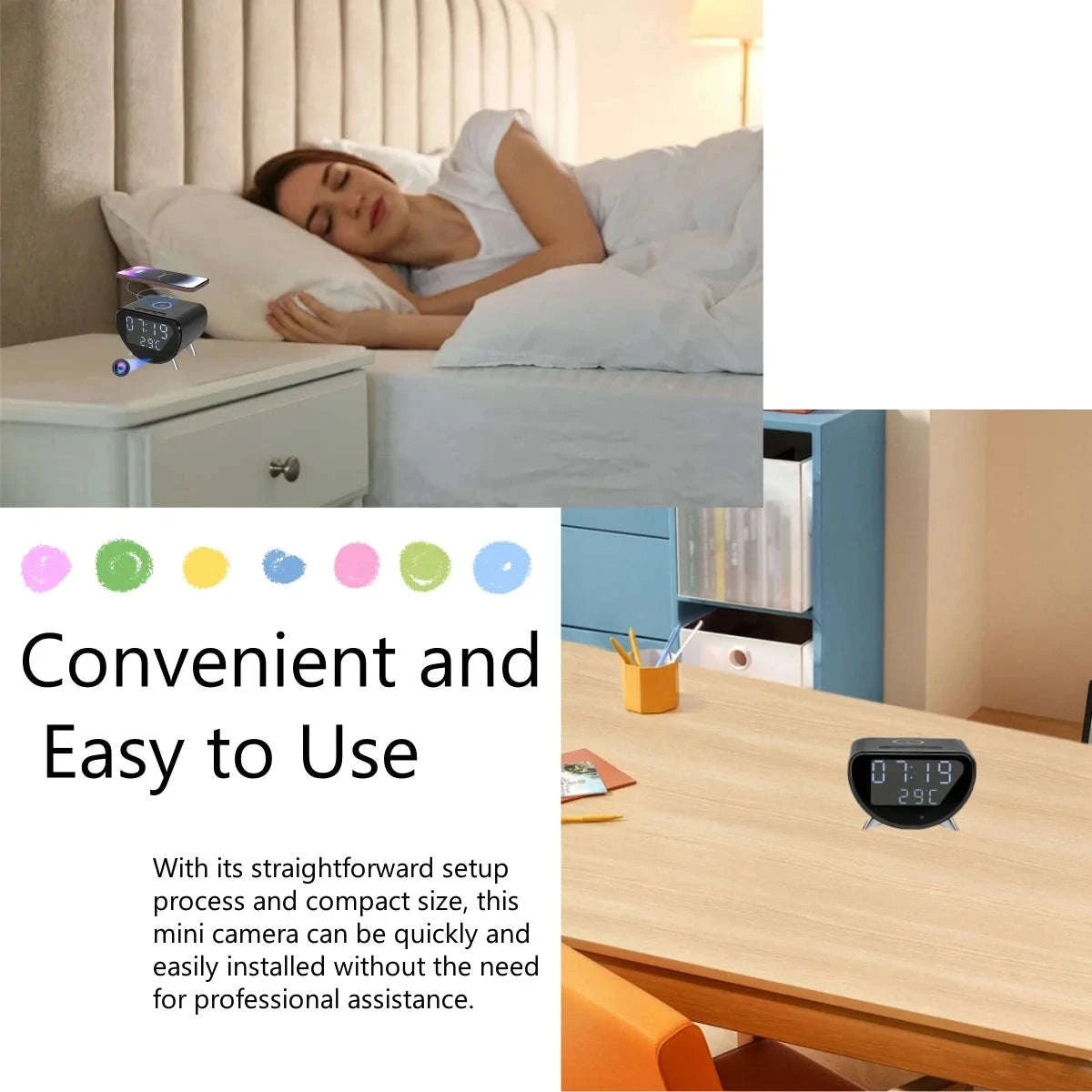 Wireless Charging Alarm Clock Camera 4K HD Surveillance-China Mainland