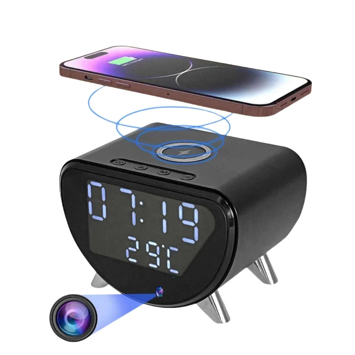Wireless Charging Alarm Clock Camera 4K HD Surveillance-China Mainland