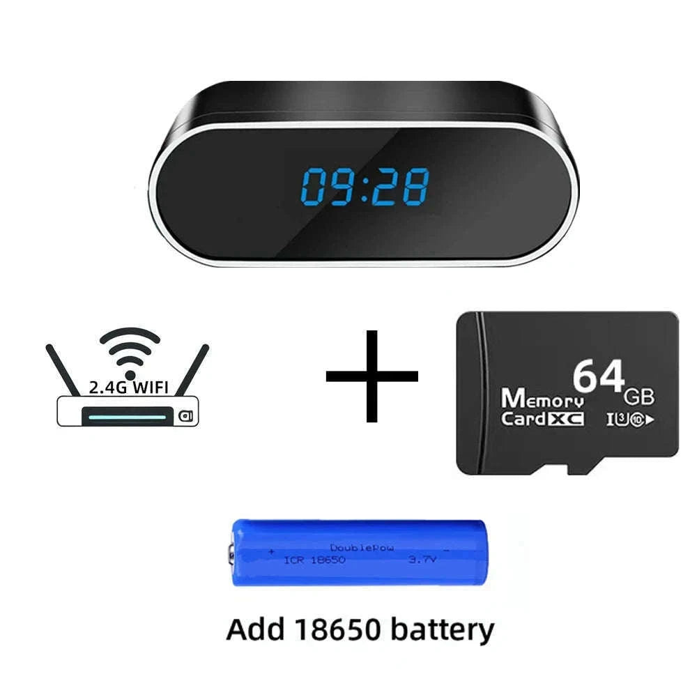 Wireless Clock Camera 1080P with WiFi, Motion Detection and Night Vision-Add 128GB card / China Mainland