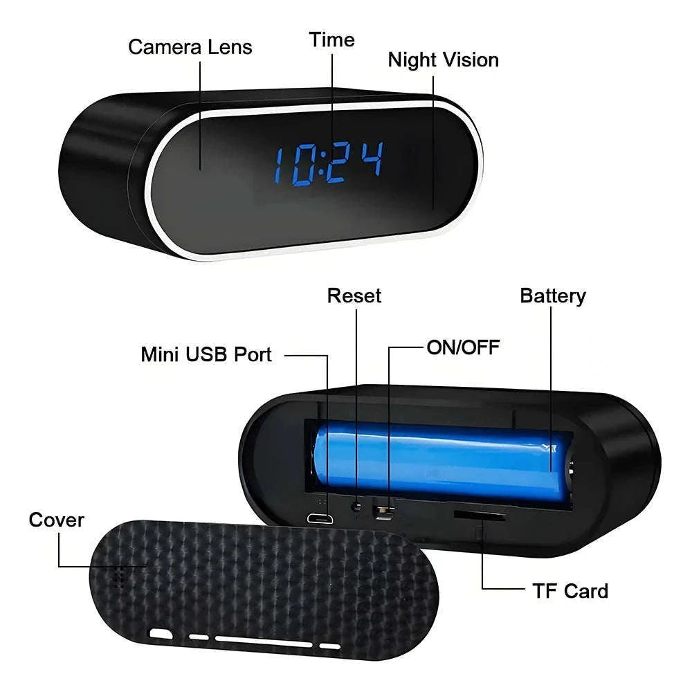 Wireless Clock Camera 1080P with WiFi, Motion Detection and Night Vision-Add 128GB card / China Mainland