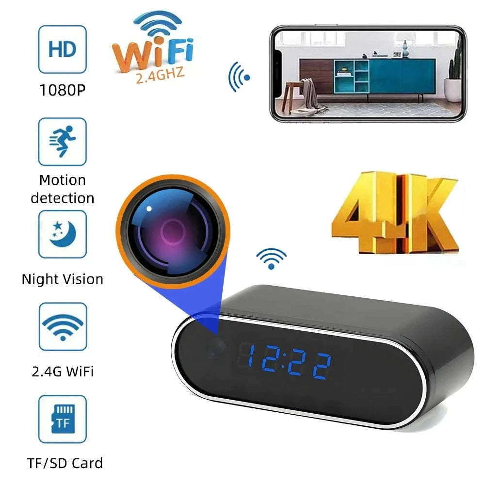Wireless Clock Camera 1080P with WiFi, Motion Detection and Night Vision-Add 128GB card / China Mainland