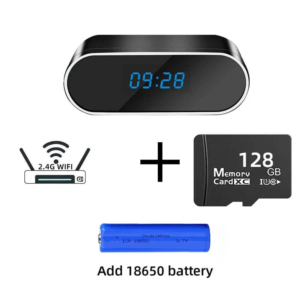 Wireless Clock Camera 1080P with WiFi, Motion Detection and Night Vision-Add 128GB card / China Mainland