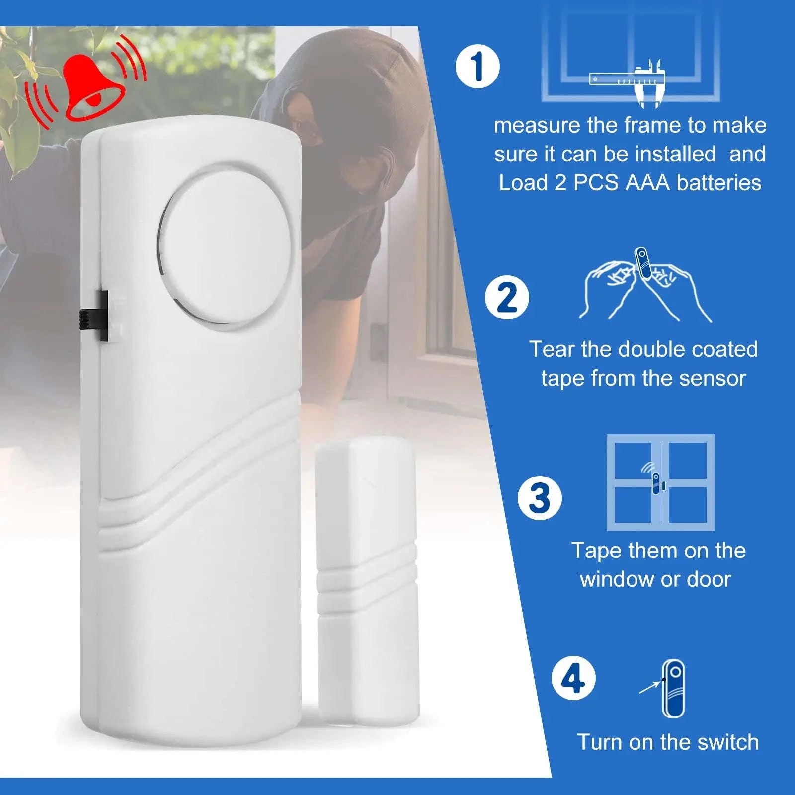 Wireless Door Window Sensor Alarm 95dB Anti-Theft Contact-10pcs door sensor / United States