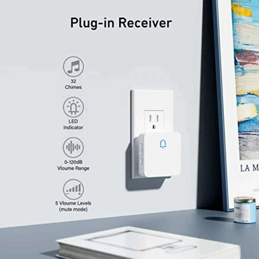 Wireless Doorbell with 2 Receivers, 1000ft Range, 32 Chimes-United States / White