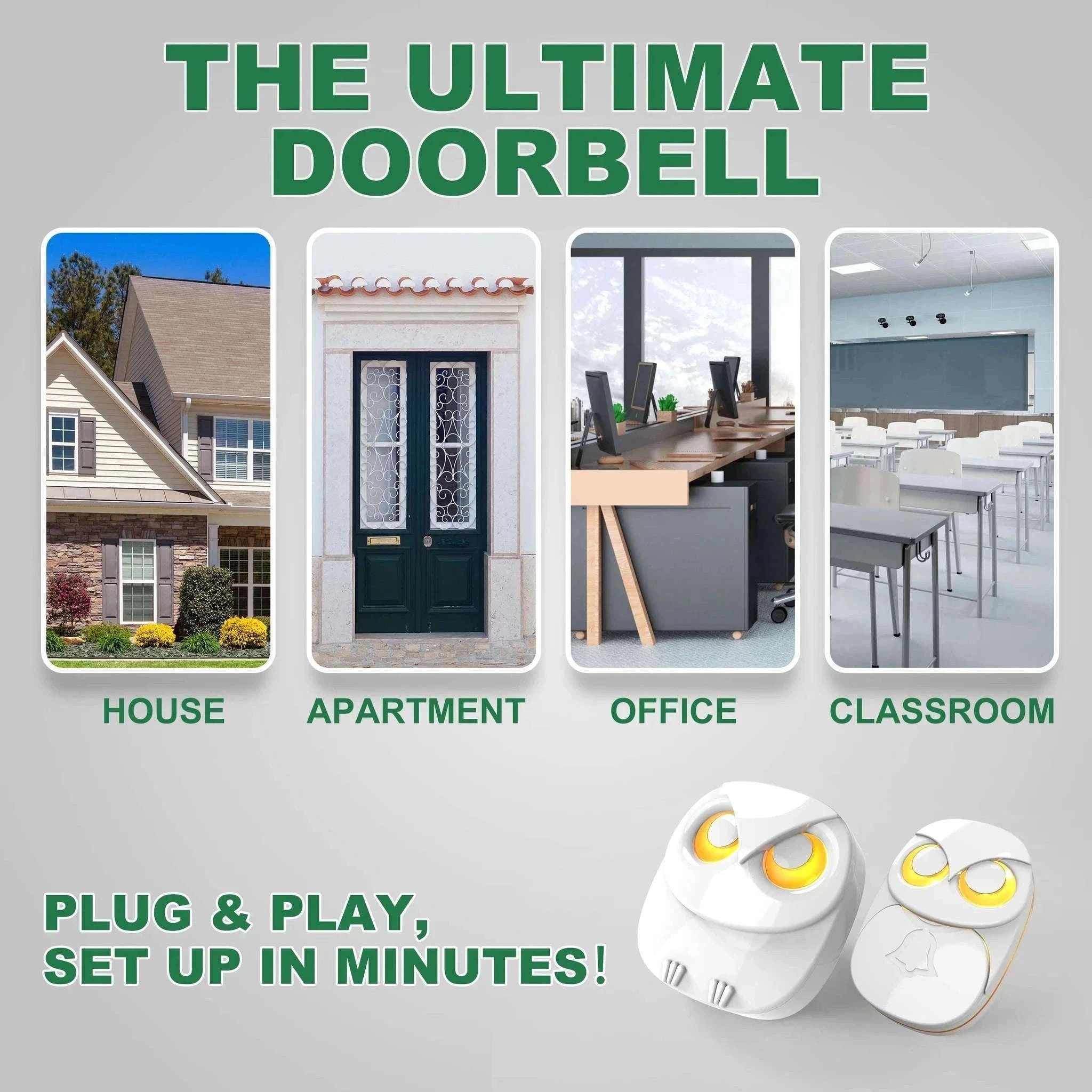 Wireless Doorbell with 300m Range, 35 Chimes & Waterproof Button-KIT2 / EU Plug / Poland