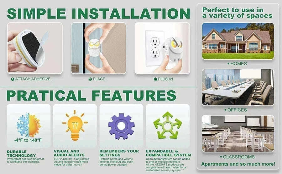 Wireless Doorbell with 300m Range, 35 Chimes & Waterproof Button-KIT2 / EU Plug / Poland