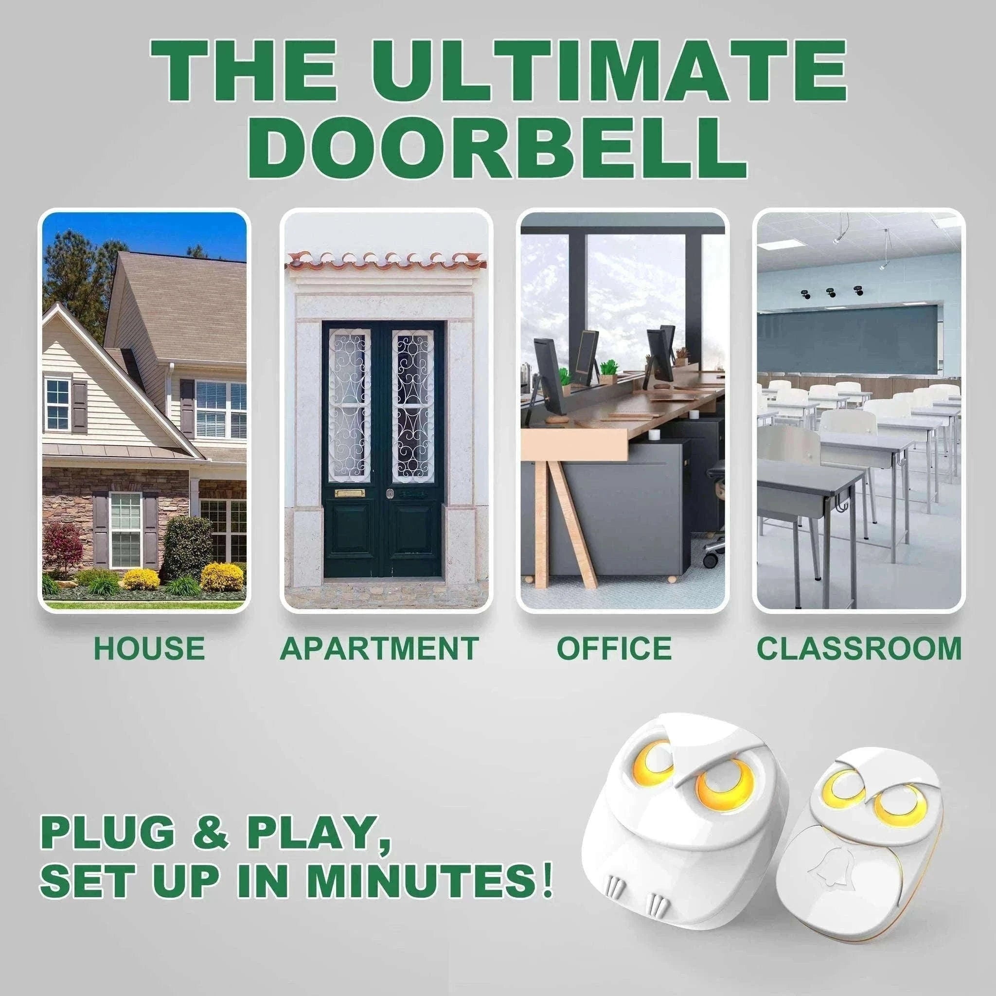 Wireless Doorbell with 300m Range, 35 Chimes & Waterproof Button-KIT2 / EU Plug / Poland