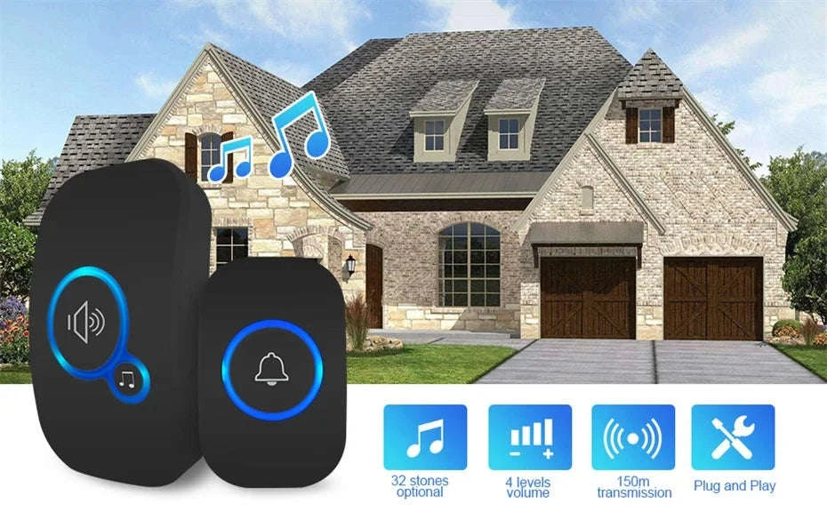 Wireless Doorbell with 32 Ringtones and 4 Volume Levels-1 receiver 1 button / United States