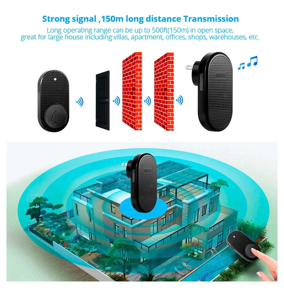 Wireless Doorbell with 33 Chimes, 4 Volume Levels, 150m Range-2 button 2 doorbell / United States