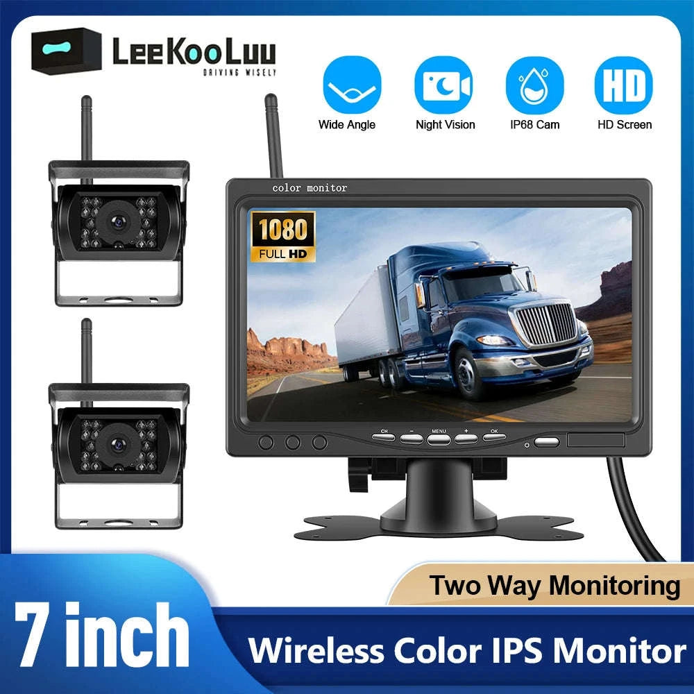 Wireless Dual Backup Camera System with 7-Inch IPS Monitor-Monitor with 2 Cameras / france