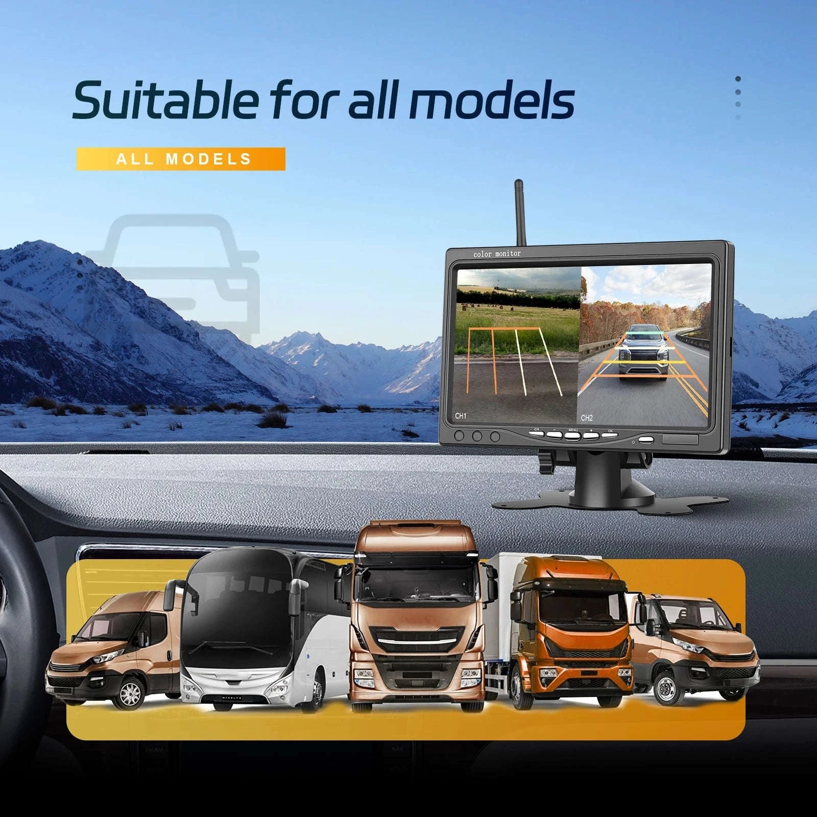 Wireless Dual Backup Camera System with 7-Inch IPS Monitor-Monitor with 2 Cameras / france
