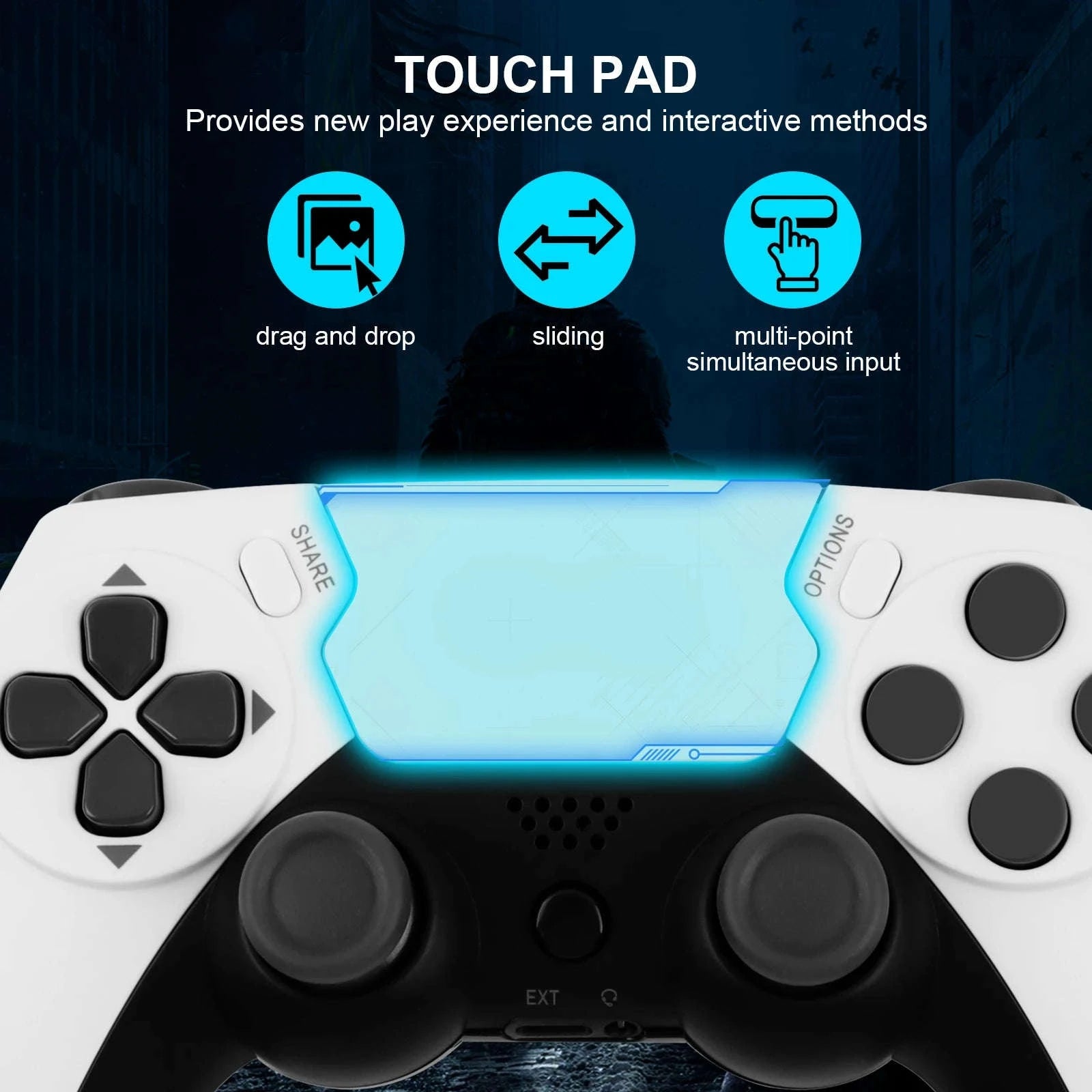 Wireless Dual Vibration Game Controller for Console and PC with 6-Axis Gyroscope-White / United States