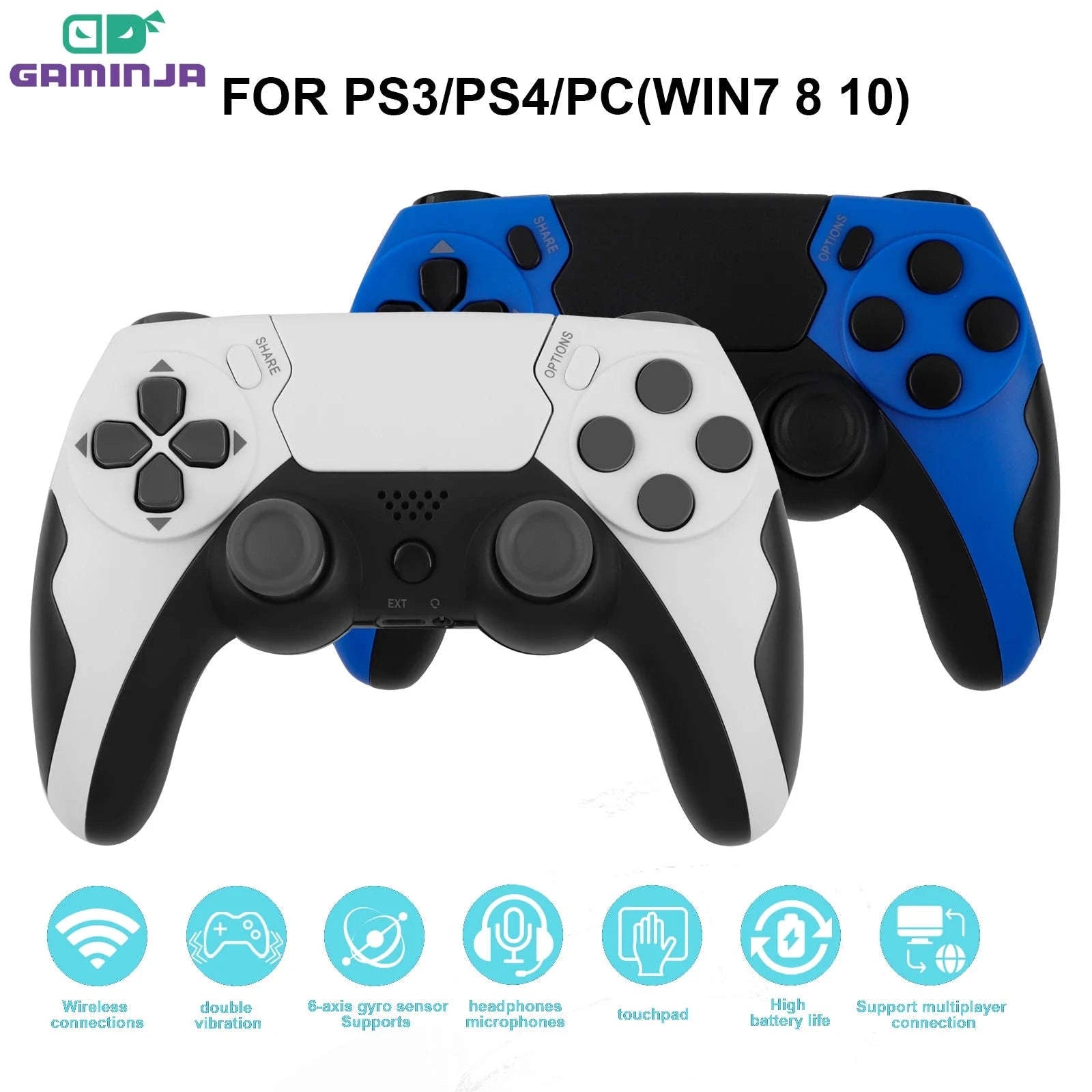 Wireless Dual Vibration Game Controller for Console and PC with 6-Axis Gyroscope-White / United States
