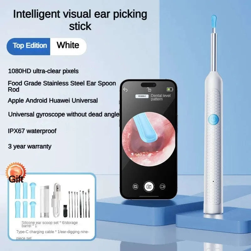 Wireless Ear Cleaner with Camera – Visual Ear Wax Removal Tool-White 9-piece set