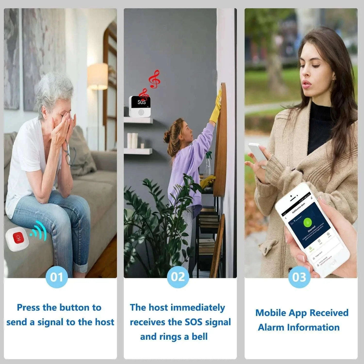 Wireless Elderly Care Pager System for Fast SOS Alerts-Host And 3SOS