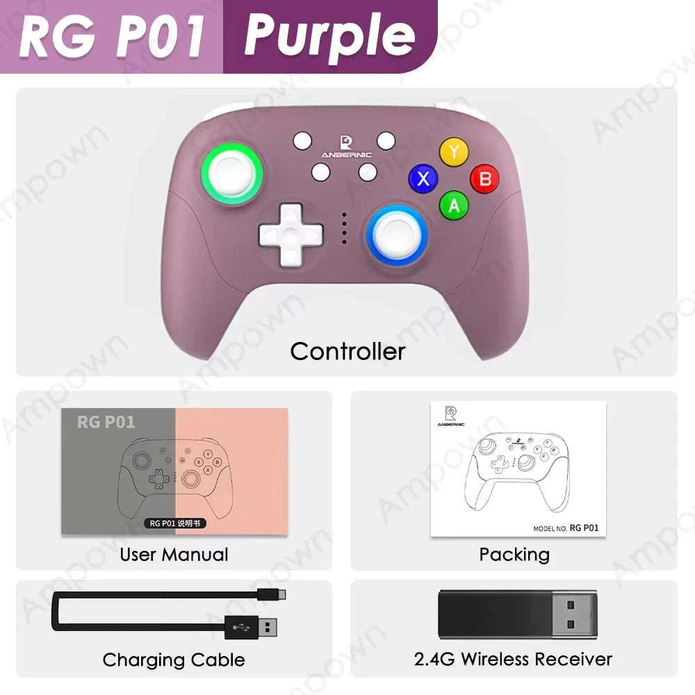 Wireless Gaming Controller with Hall Effect Triggers and Joysticks-Purple / United States