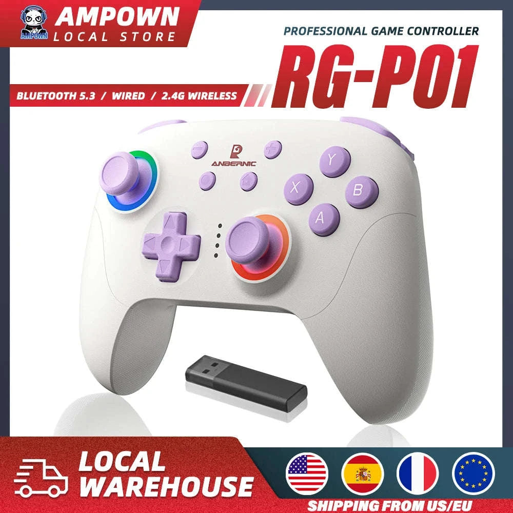 Wireless Gaming Controller with Hall Effect Triggers and Joysticks-Purple / United States