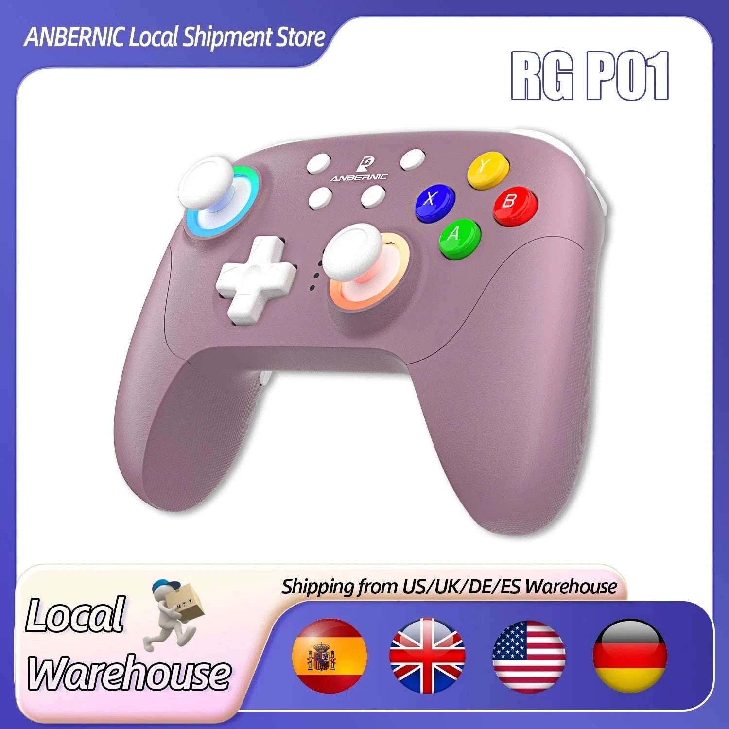 Wireless Gaming Controller with Hall Effect Triggers and Joysticks-Radiant Purple / United States