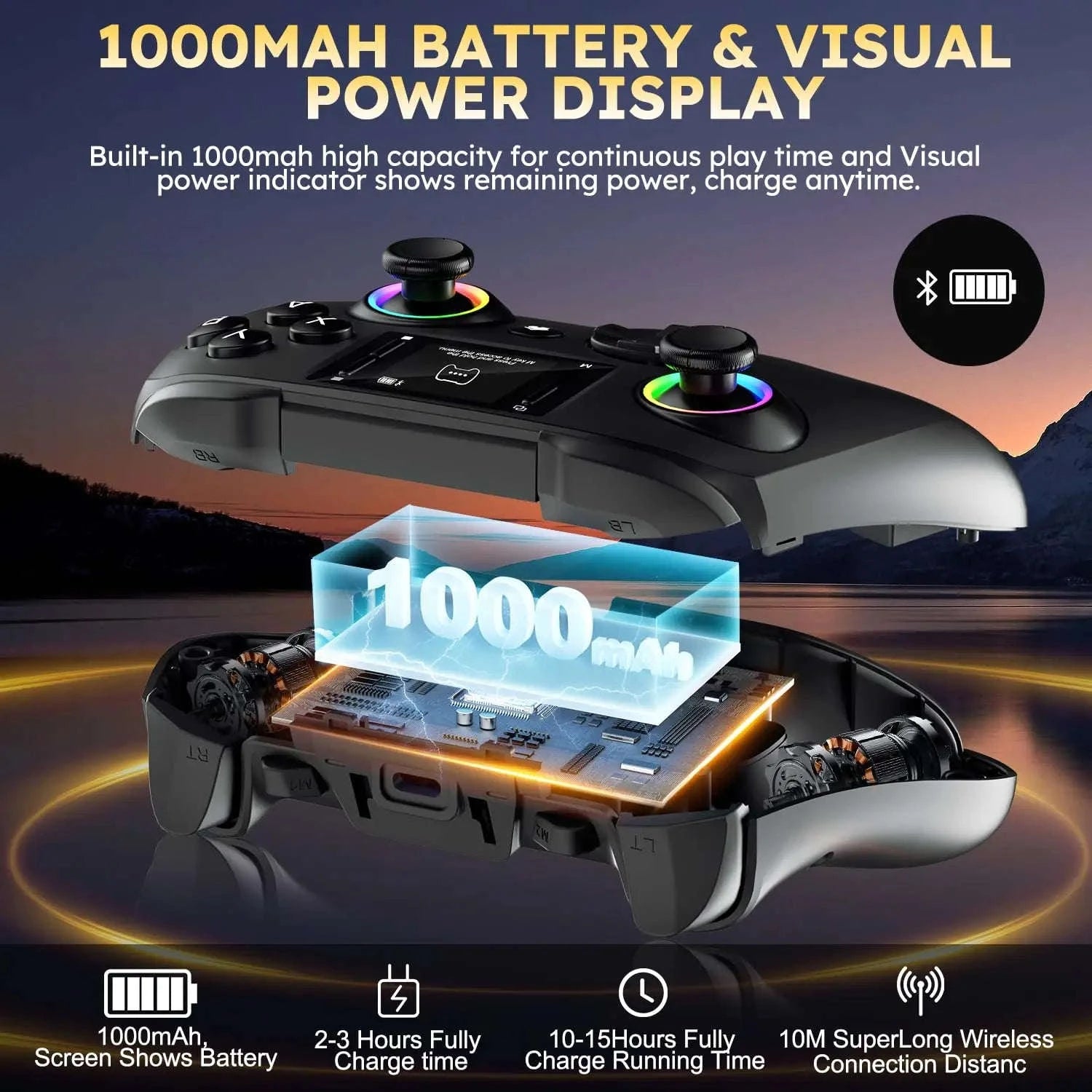 Wireless Gaming Controller with Interactive Screen-black / United States