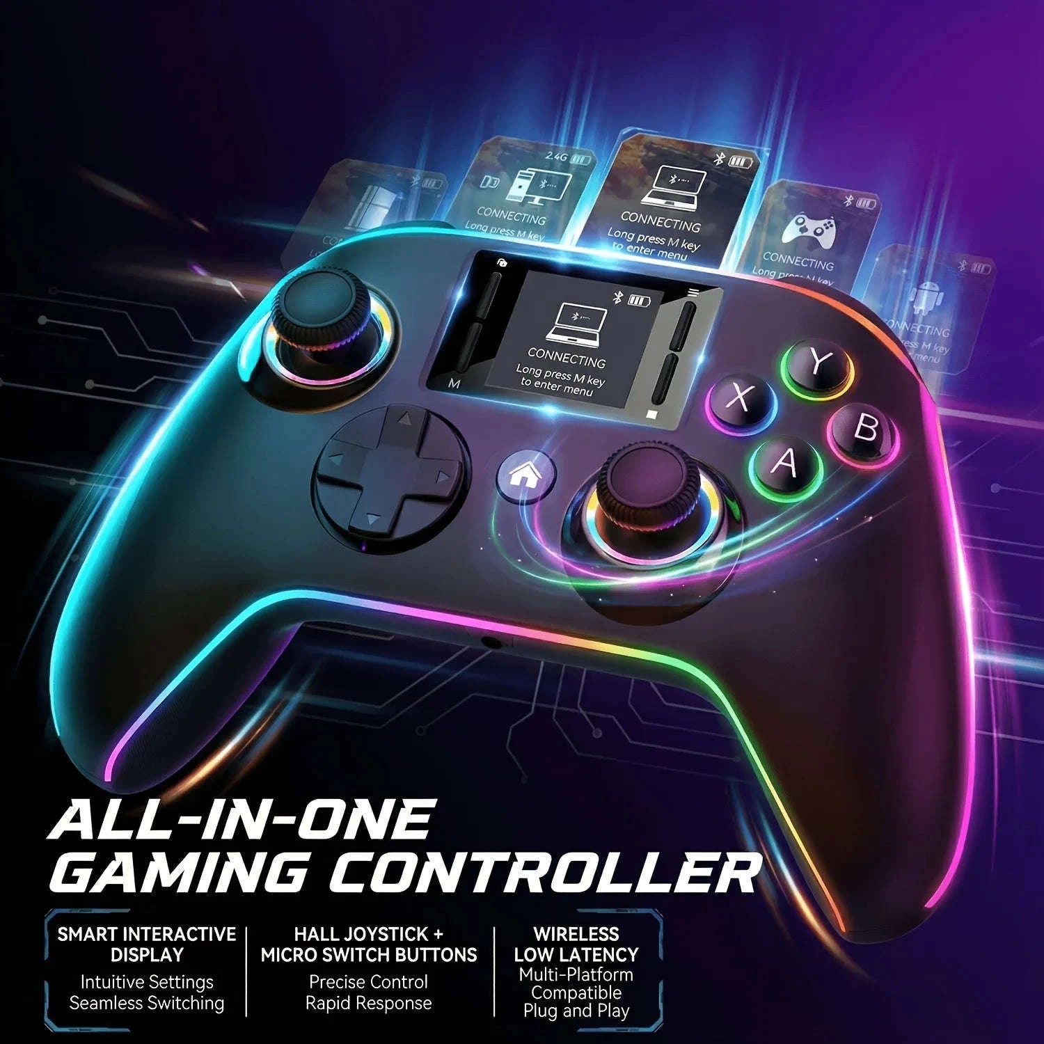 Wireless Gaming Controller with Interactive Screen-black / United States