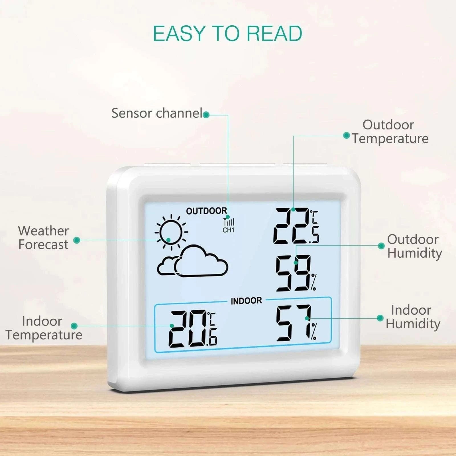 Wireless Indoor Outdoor Weather Station with Temperature & Humidity Monitor-Default Title