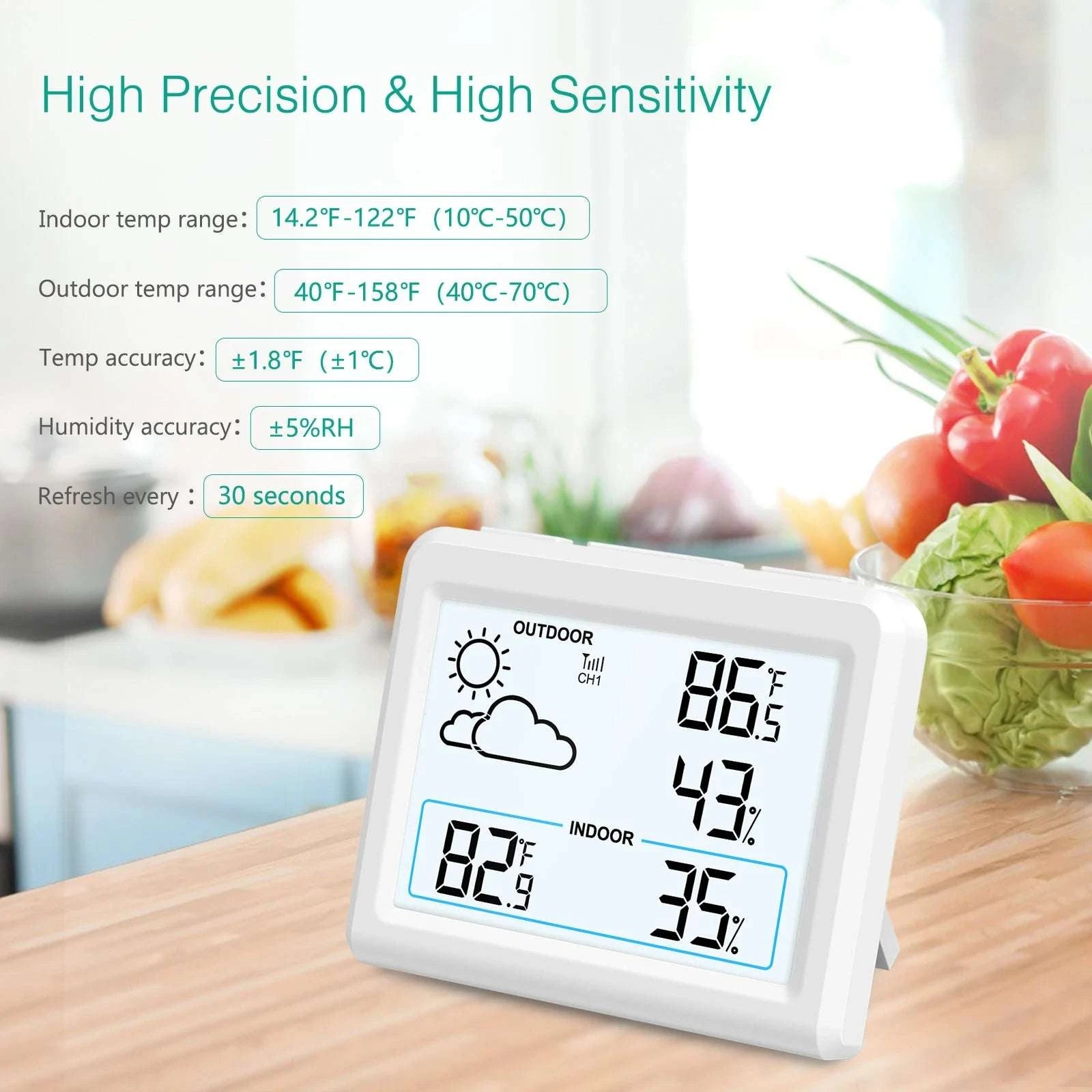 Wireless Indoor Outdoor Weather Station with Temperature & Humidity Monitor-Default Title