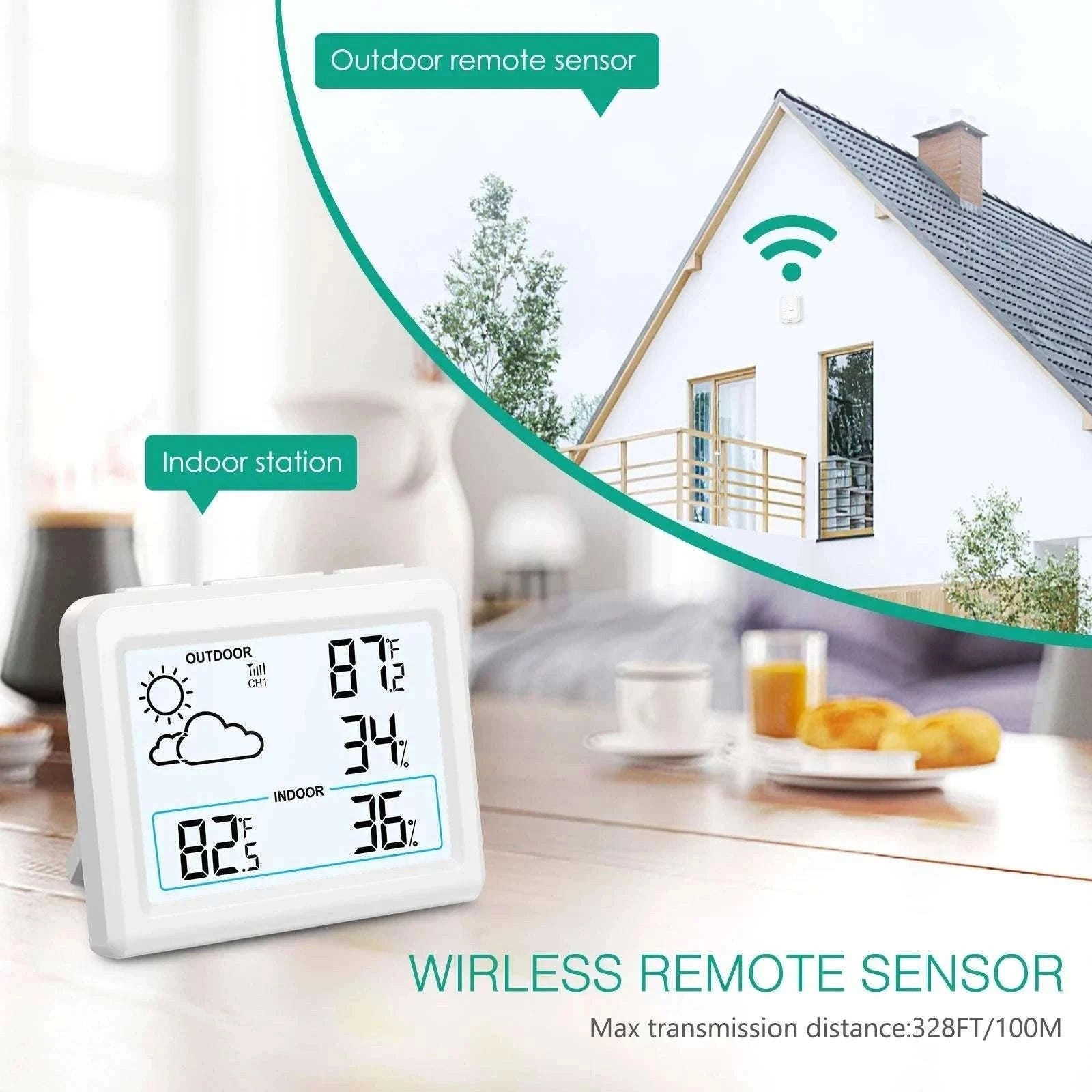 Wireless Indoor Outdoor Weather Station with Temperature & Humidity Monitor-Default Title