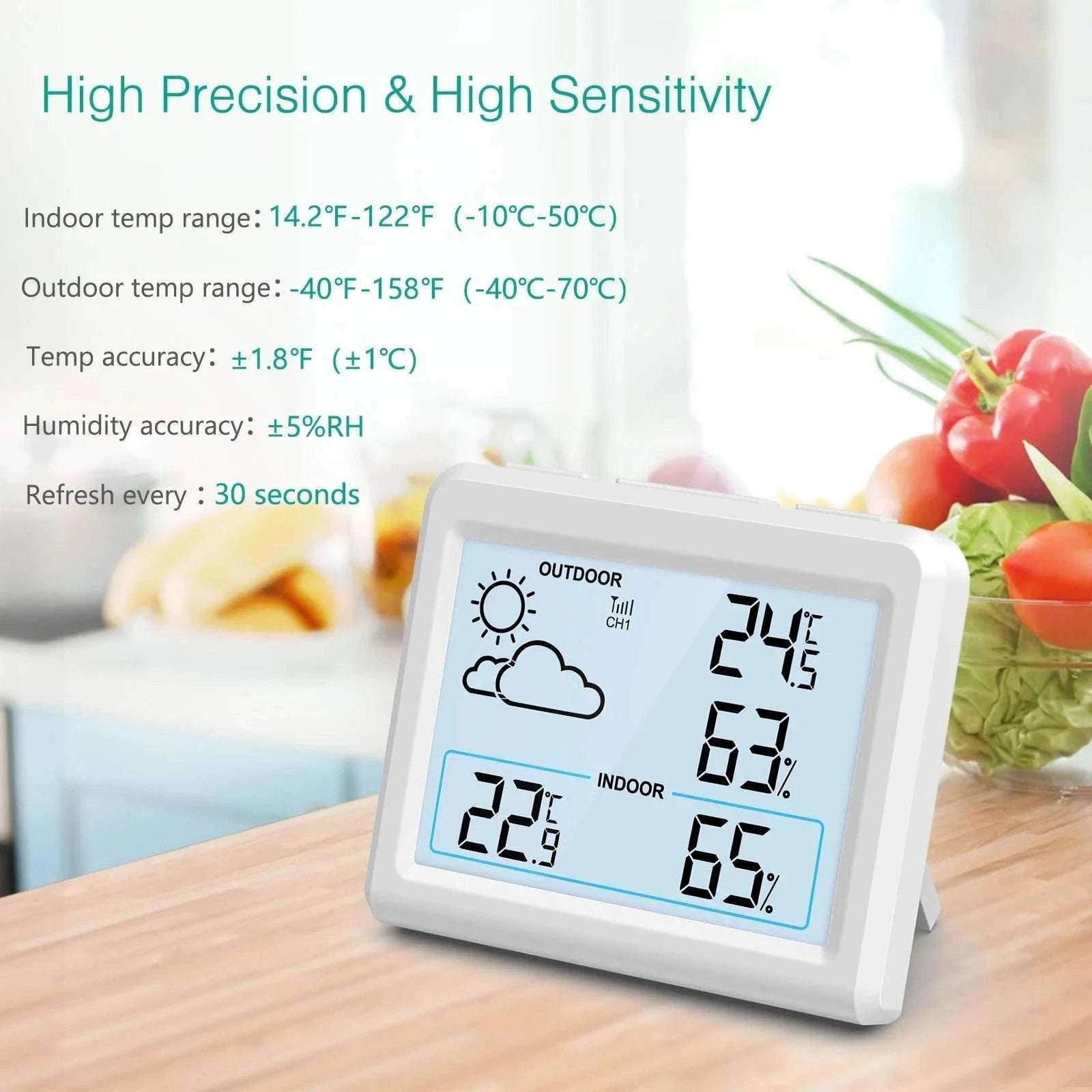 Wireless Indoor Outdoor Weather Station with Temperature & Humidity Monitor-Default Title