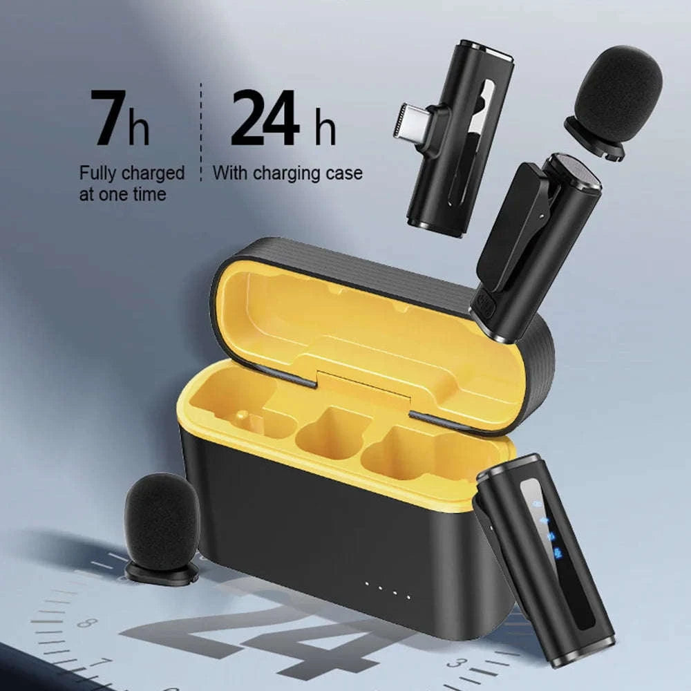 Wireless Lavalier Microphone with Charging Case and Noise Reduction-Yellow-TYPE-C