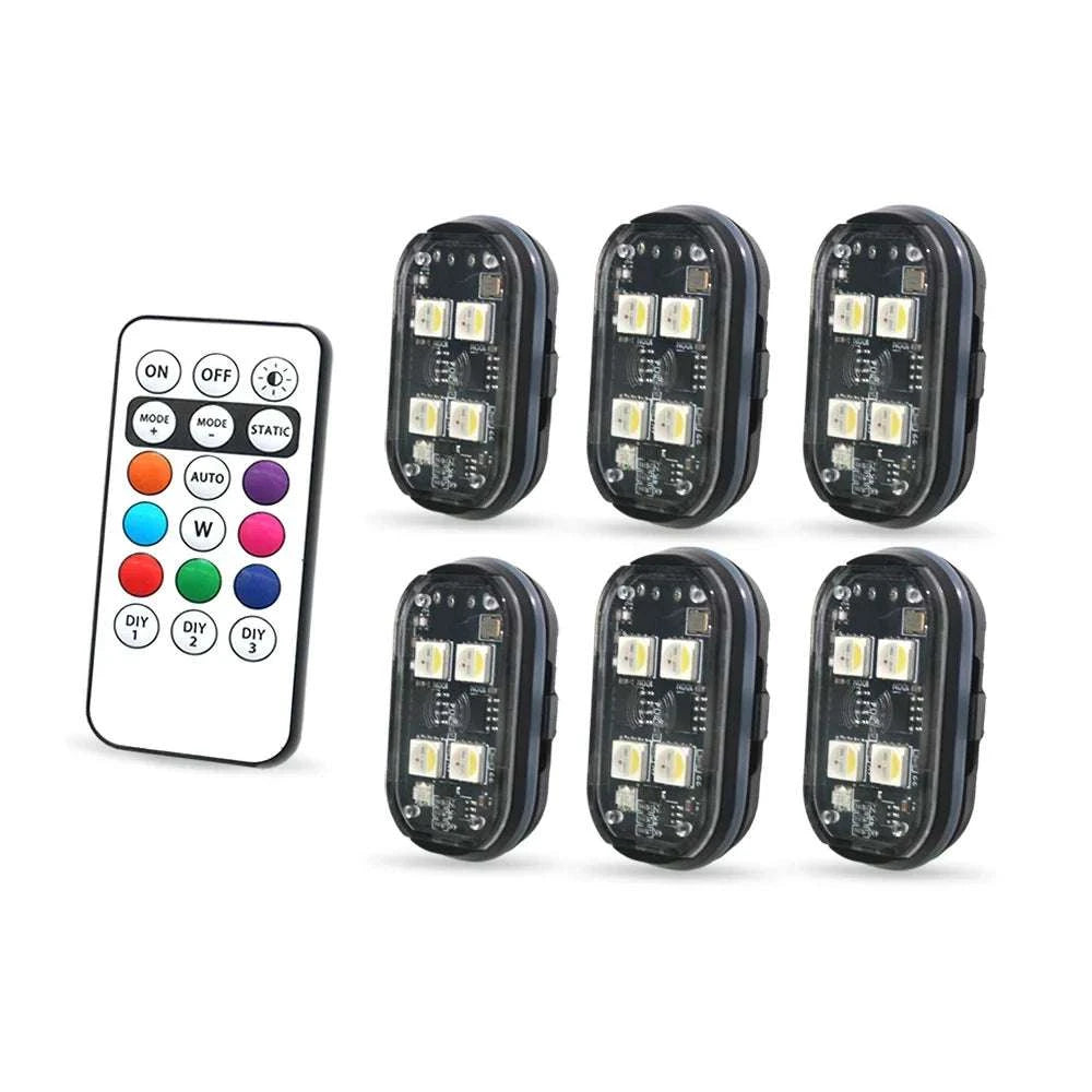 Wireless LED Strobe Car Lights – 8 Color Rechargeable Set-4PCS / RGB