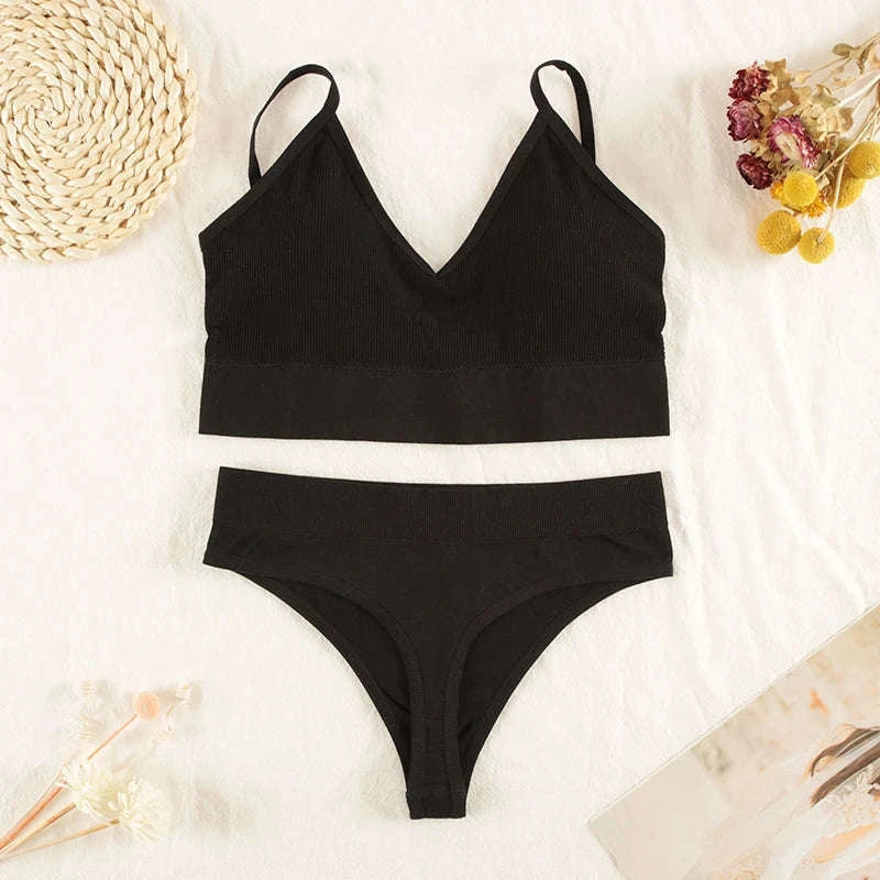 Wireless Lingerie Set: Seamless Bra & G-String-blue / L for 55-75kg