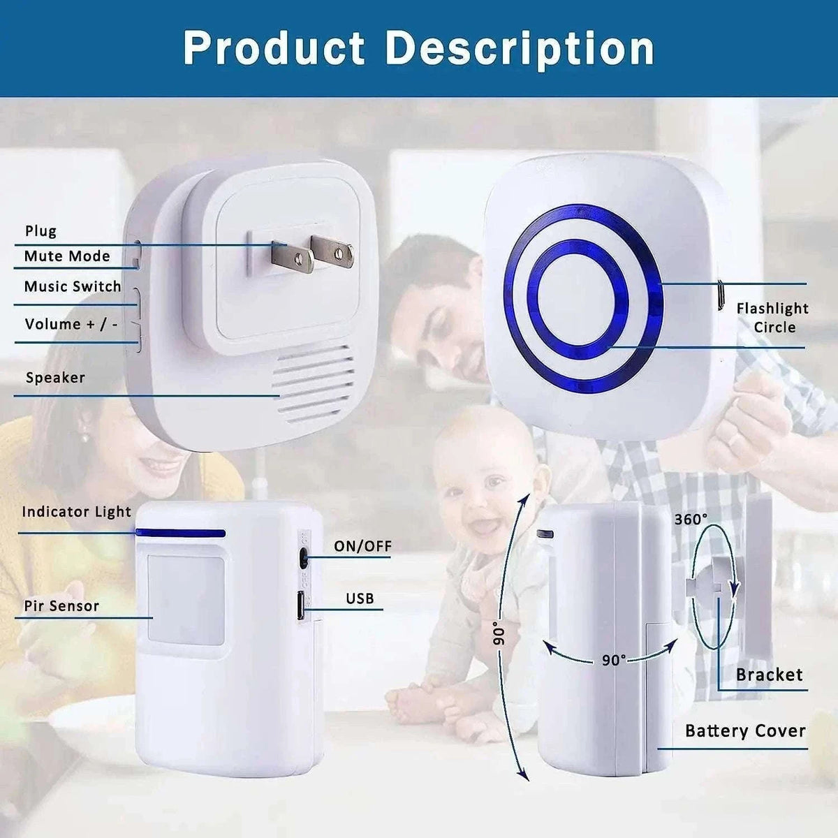Wireless Motion Sensor Alarm System for Home and Shop-1 sensors 1 receiver / UK