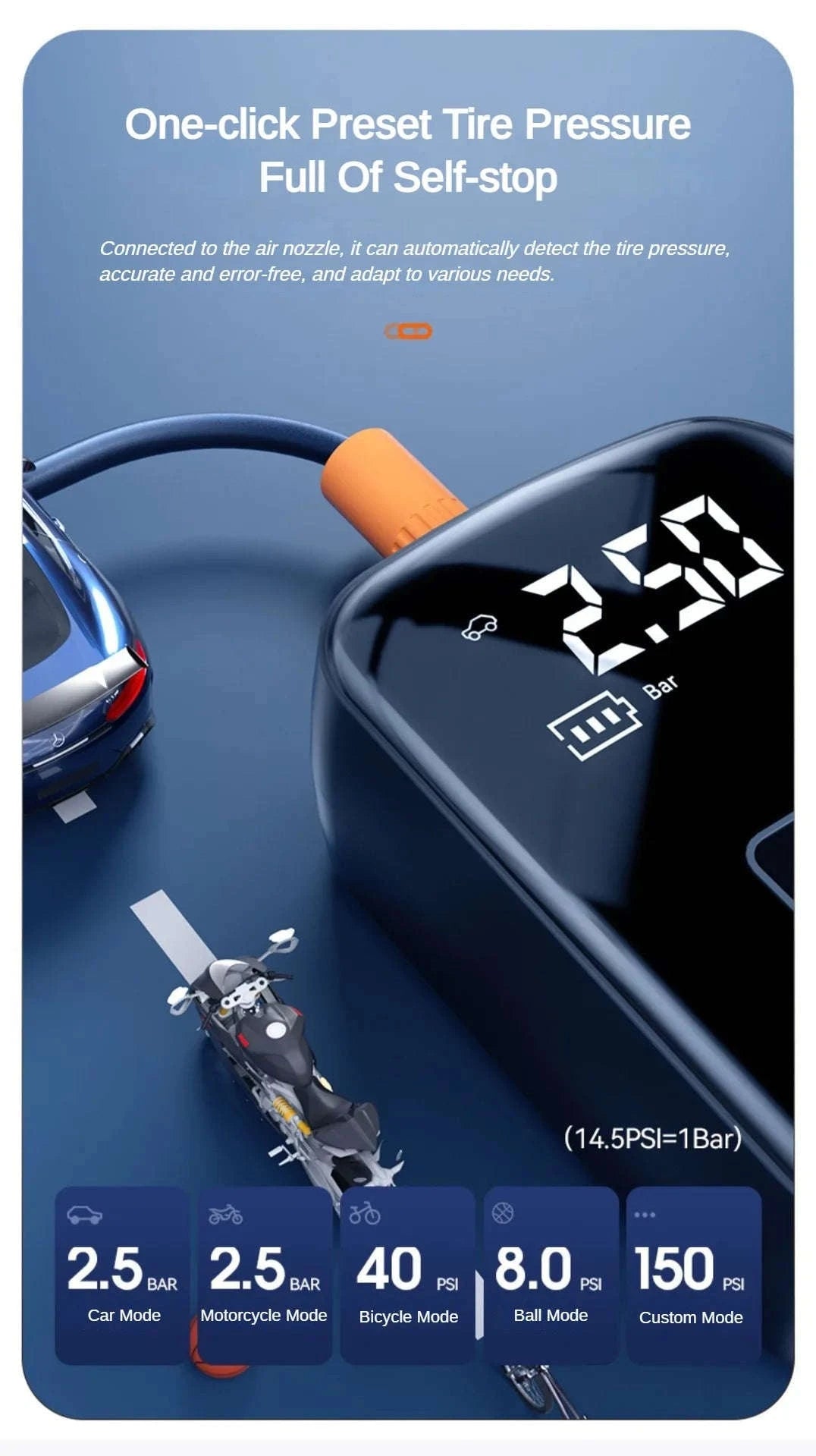 Wireless Portable Tire Inflator Pump 12V 150PSI-Wireless Style / france