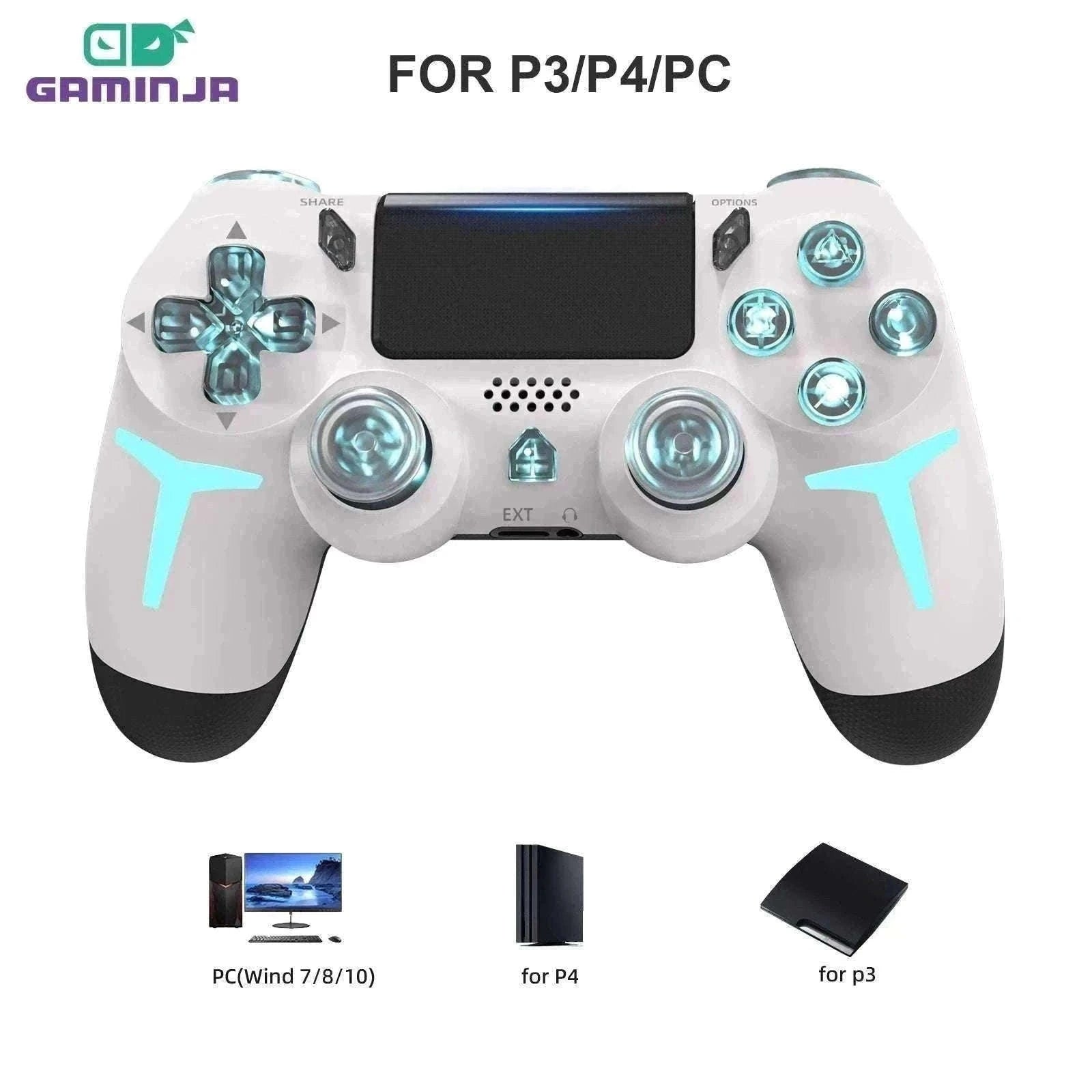 Wireless PS4 Controller with RGB Light, Bluetooth, Vibration & Gyro-White / United States