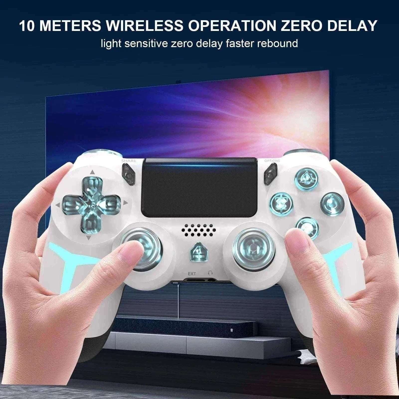 Wireless PS4 Controller with RGB Light, Bluetooth, Vibration & Gyro-White / United States