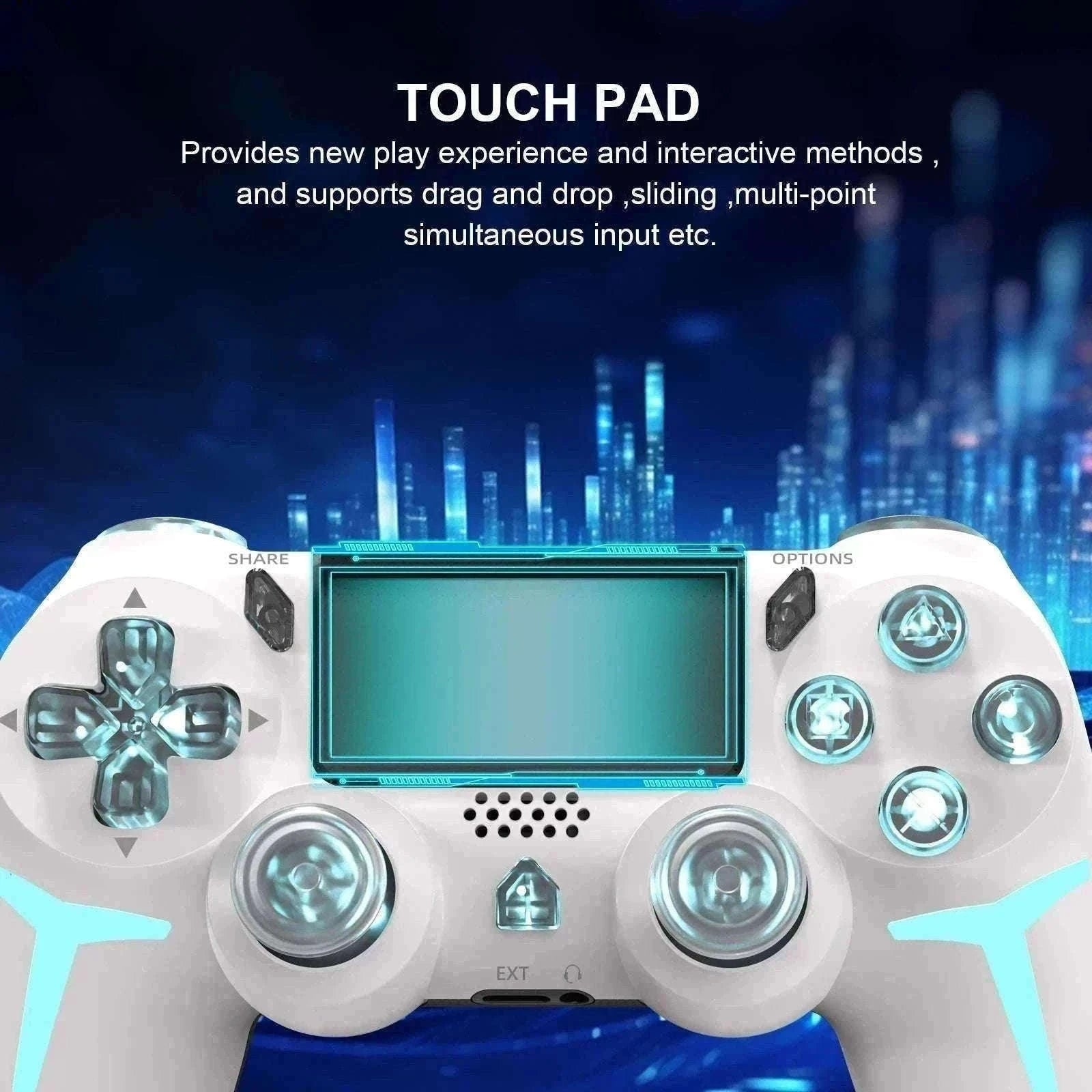 Wireless PS4 Controller with RGB Light, Bluetooth, Vibration & Gyro-White / United States